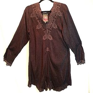 Johnny Was Embroidered Long Sleeve Pull-over Blouse Tunic Top  Women Size Large